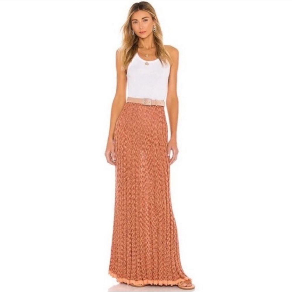 Free People Gold Coast Knit Maxi Skirt, Ambered Coral, Size XS, OB 1263132